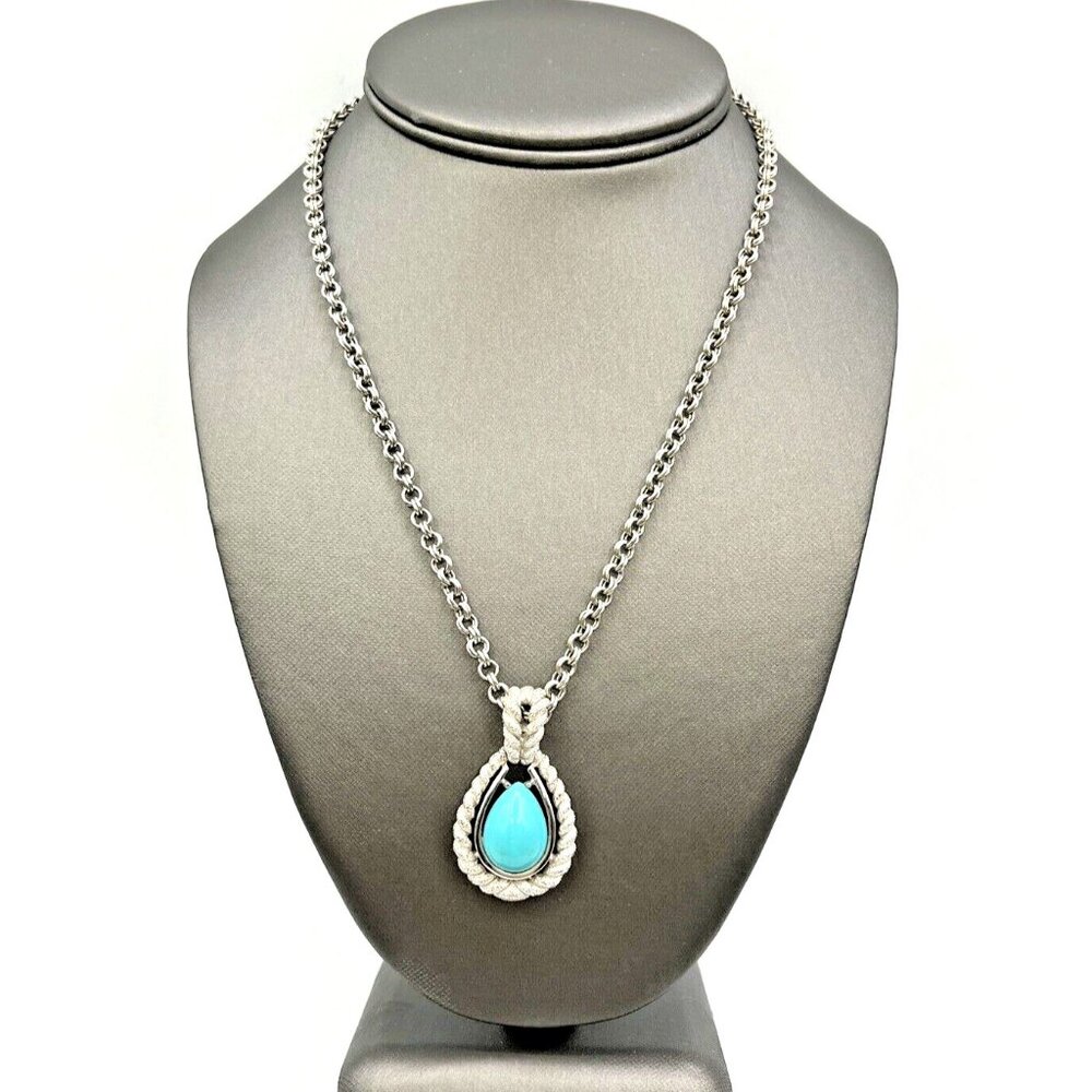 Vintage Avon Necklace Faux Pear Turquoise Cabochon Necklace Silver Tone 18"
